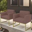 Ver imagem 2 de Poltrona Base Industrial Dourado Kit 2 Ana Veludo Rosê - Ibiza