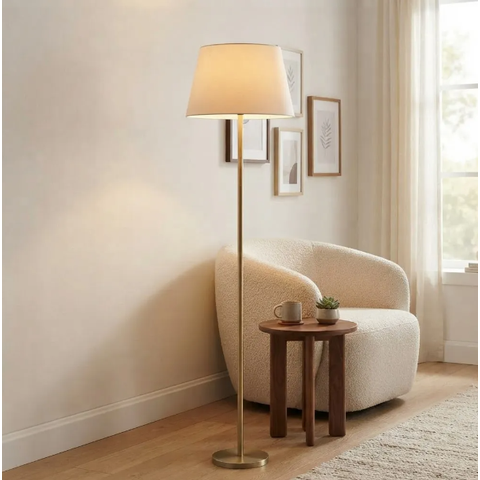 Luminária de Chão Piso Abajur Alumínio Altura 1,6m Cúpula Cônica Grande Ref 78 Dourado Cup Branco