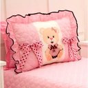 Ver imagem 3 de Kit Colcha Solteiro Ursinha Bordado com Almof. + Cortina 2,00M X 1,70M - Rosa