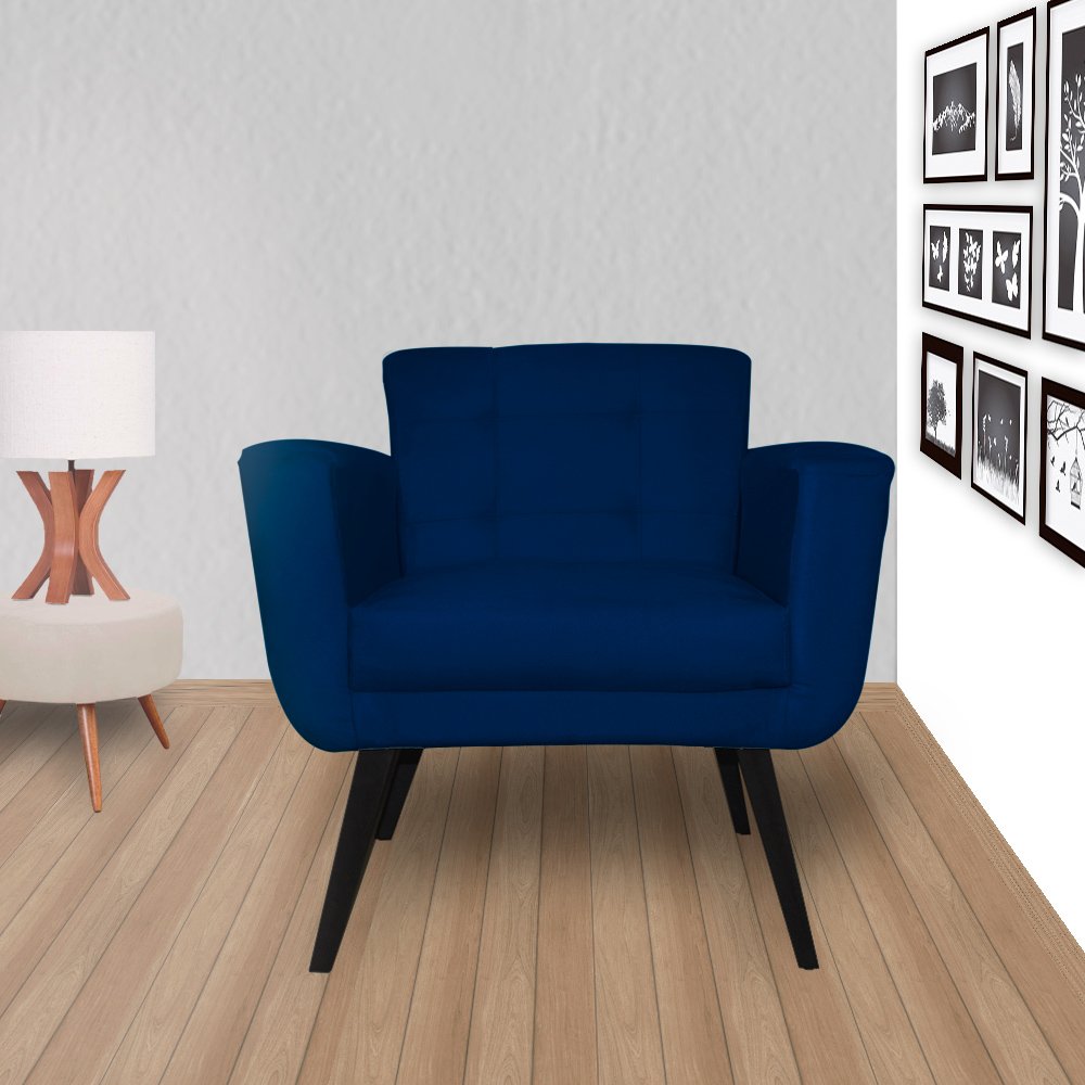 Poltrona Estofada Para Sala de Estar Giovanna Suede Azul Marinho - DL ...