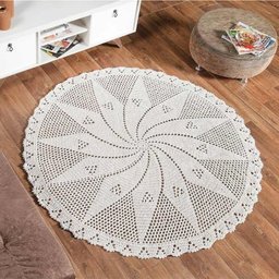 Tapete Redondo Avulso Vitória 1,40M Crochê 100% Algodão - Cru - 1