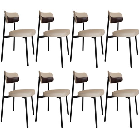 Kit 08 Cadeiras Estofada para Sala de Jantar Astrid Preto C01 Linho Areia Courino Café - Lyam Decor