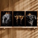 Ver imagem 3 de Kit 3 Quadro Decorativo Leão Rei Coroa Animal Selva Moderno 40x28cm