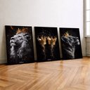 Ver imagem 2 de Kit 3 Quadro Decorativo Leão Rei Coroa Animal Selva Moderno 40x28cm