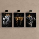Ver imagem 4 de Kit 3 Quadro Decorativo Leão Rei Coroa Animal Selva Moderno 40x28cm