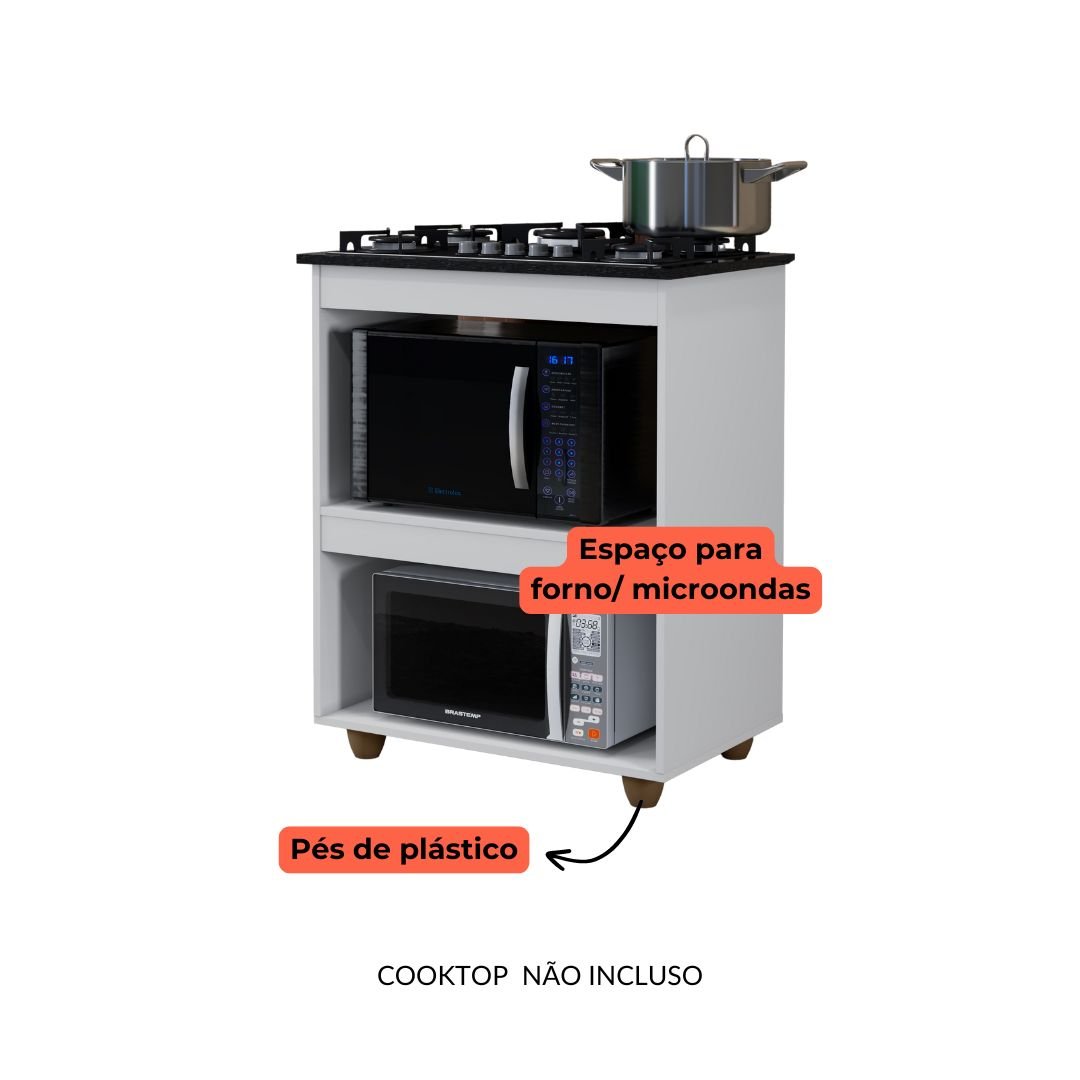 Balcão para Cooktop 5 Bocas Branco Turim - Kaiki - 5