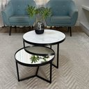 Ver imagem 2 de Conjunto Mesa de Centro Redonda Dallas Marmo Branco com Espelho - Preto