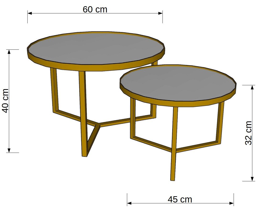 Conjunto Mesa de Centro Redonda Dallas Marmo Branco com Espelho - Preto - 3