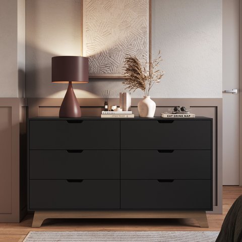 Cômoda para Quarto 6 Gavetas MDF Alice Yescasa Preto/Louro Freijó