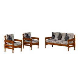 Sofá 3 Lugares e 2 Poltronas Madeira Maciça com Almofadas Mel - 2