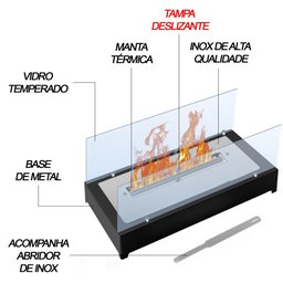 L30 Lareira Ecologica Completa com Vidros 45cm Base de Metal - 3