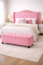 Ver imagem 1 de Kit de Quarto Lisboa Cabeceira de Cama Box e Calçadeira Baú Queen 160 Cm Suede Rosa Eli Móveis e Dec