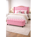 Ver imagem 1 de Kit de Quarto Lisboa Cabeceira de Cama Box e Calçadeira Baú Queen 160 Cm Suede Rosa Eli Móveis e Dec