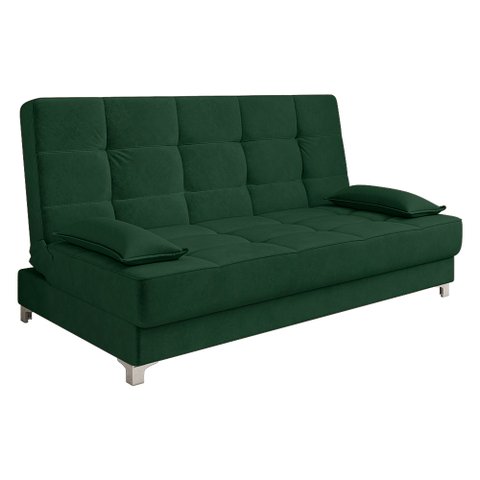 Sofá Cama Equador 193 cm Encosto Reclinável Veludo Verde Militar Pés Plástico Cromado - D’Rossi DRos