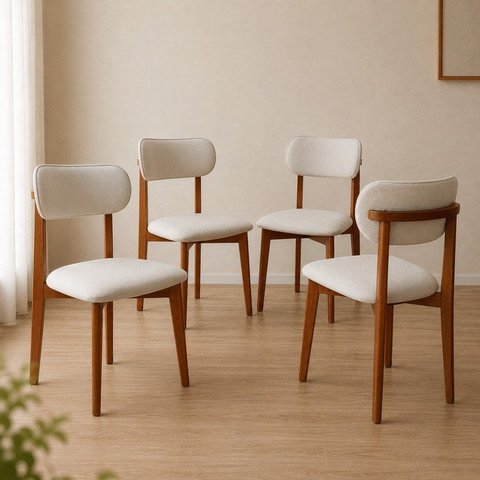 Kit 4 Cadeiras Maya Revestida em Linho Ergônomica Design Delicado & Versátil