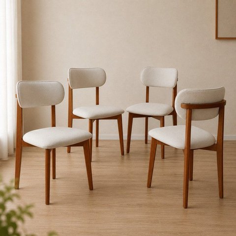 Kit 4 Cadeiras Maya Revestida em Linho Ergônomica Design Delicado & Versátil