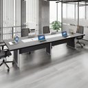 Ver imagem 2 de Mesa de Reunião 360cm Corporativa 6 Pessoas com Caixa de Tomadas Corporate Cinza/Sagrado/Branco