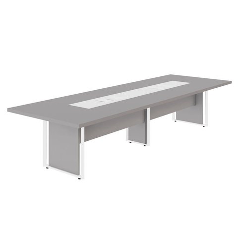 Mesa de Reunião 360cm Corporativa 6 Pessoas com Caixa de Tomadas Corporate Cinza/Sagrado/Branco