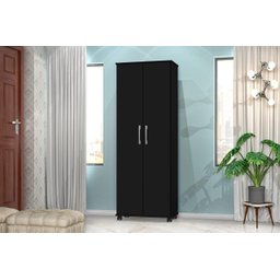 Multiuso / Armário ARE 2 Portas Com Prateleiras Interna e Puxadores Cromados Com Rodízios Cor Preto  - 1