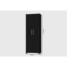 Multiuso / Armário ARE 2 Portas Com Prateleiras Interna e Puxadores Cromados Com Rodízios Cor Preto  - 3