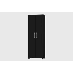 Multiuso / Armário ARE 2 Portas Com Prateleiras Interna e Puxadores Cromados Com Rodízios Cor Preto  - 2