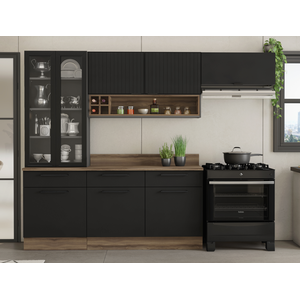 Conjunto para Cozinha Exclusive Itatiaia com Cristaleira em Aço e Portas Vidro:grafite/preto