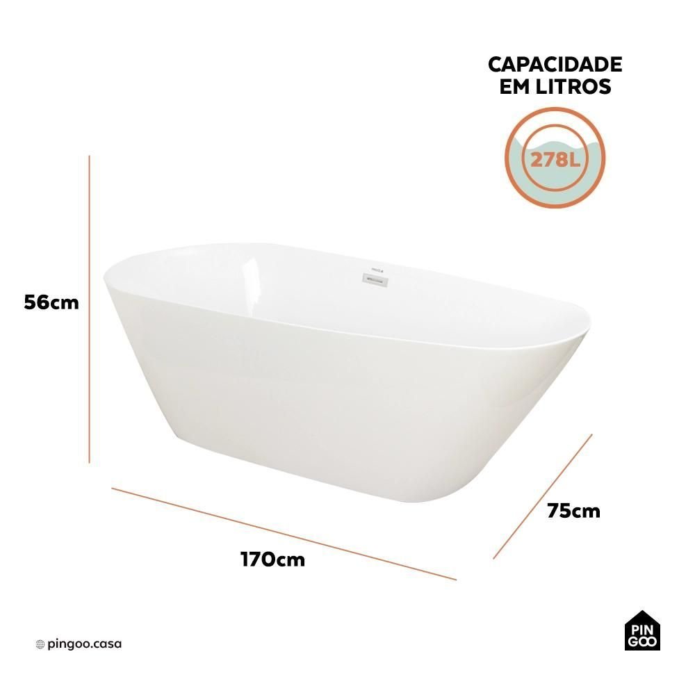 Banheira Freestanding Imersao Ipameri Pingoo.casa - Branco - 6