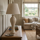 Ver imagem 2 de Abajour Califórnia Grande C/ Cúpula Tecido Decorativo de Cerâmica para Sala e Mesa Off White