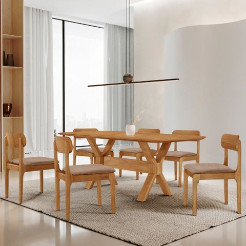 Sala de Jantar Mesa Star 180cm Tampo Laminado Barril e 6 Cadeiras Star Moderna Mobilia