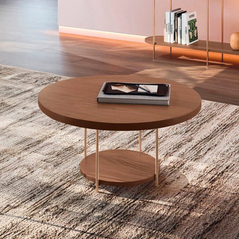 Mesa de Centro Redonda Mdf Pés Metálicos Sky Castanho - Hb Móveis