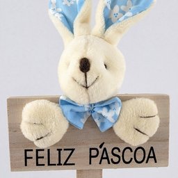 Placa Coelho Azul Feliz Páscoa 23x9x4cm Enfeite DePáscoa - 5