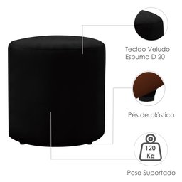 Kit 2 Puff Decorativo Sala de Estar Quarto Confortável Pés Madeira Viena Veludo Preto - 2