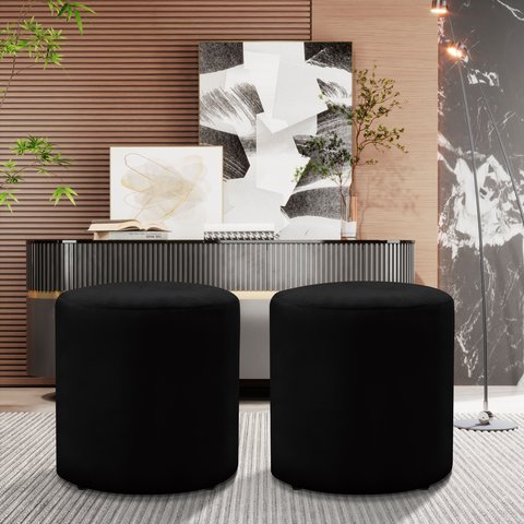 Kit 2 Puff Decorativo Sala de Estar Quarto Confortável Pés Madeira Viena Veludo Preto