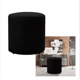 Kit 2 Puff Decorativo Sala de Estar Quarto Confortável Pés Madeira Viena Veludo Preto - 3