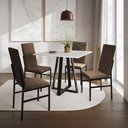 Ver imagem 1 de Conjunto de Jantar Mesa Mônaco Premium 90cm Branca com 4 Cadeiras Estofadas Marrom Preto