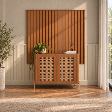 Kit Smart com Buffet Bend Sextavado Principal Incolar Cedro Metal Dourado
