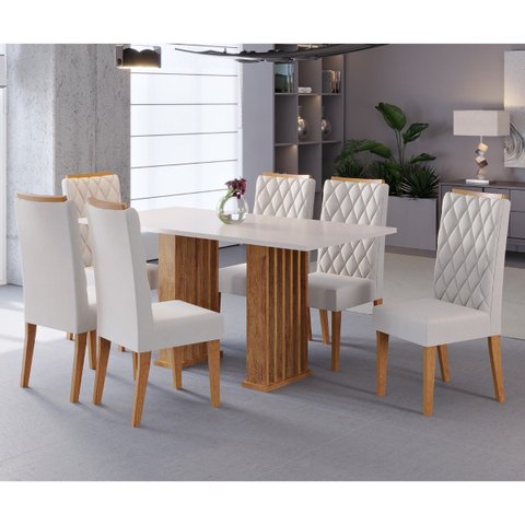 Conjunto Sala de Jantar Portinar 160x80cm com 6 Cadeiras Iza Mel/blonde/pastel - Casa Giulia