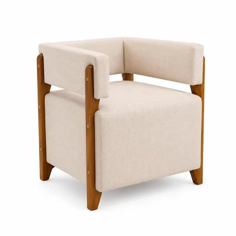 Poltrona Decorativa Dunna Moderna Sala de Estar Recepção Escritório em Linho Movellu Home