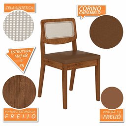 Mesa Santiago com 6 Cadeiras Sextavada Frei/off/corino Caramelo - M.a Freijó/off Pre/corino - 6