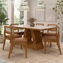 Ver imagem 1 de Mesa Santiago com 6 Cadeiras Sextavada Frei/off/corino Caramelo - M.a Freijó/off Pre/corino