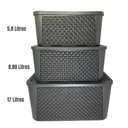 Ver imagem 3 de Kit 3 Caixas Organizadoras Tampa Rattan Retangular Plasnew