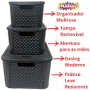 Ver imagem 4 de Kit 3 Caixas Organizadoras Tampa Rattan Retangular Plasnew