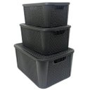 Ver imagem 7 de Kit 3 Caixas Organizadoras Tampa Rattan Retangular Plasnew
