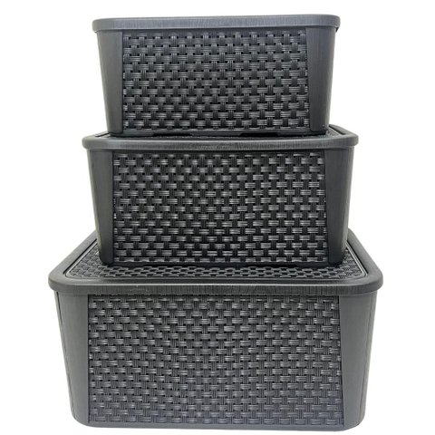 Kit 3 Caixas Organizadoras Tampa Rattan Retangular Plasnew