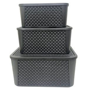 Kit 3 Caixas Organizadoras Tampa Rattan Retangular Plasnew