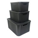 Ver imagem 2 de Kit 3 Caixas Organizadoras Tampa Rattan Retangular Plasnew