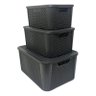 Kit 3 Caixas Organizadoras Tampa Rattan Retangular Plasnew - 2