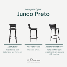Kit 4 Banquetas para Balcão Cozinha Gourmet Junco Preto Bancada Ilha Banco 60cm Itagold - 3