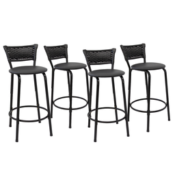 Kit 4 Banquetas para Balcão Cozinha Gourmet Junco Preto Bancada Ilha Banco 60cm Itagold - 1