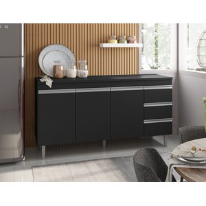 Balcão de Cozinha Andréia 150cm Preto + Tampo - AJL Móveis